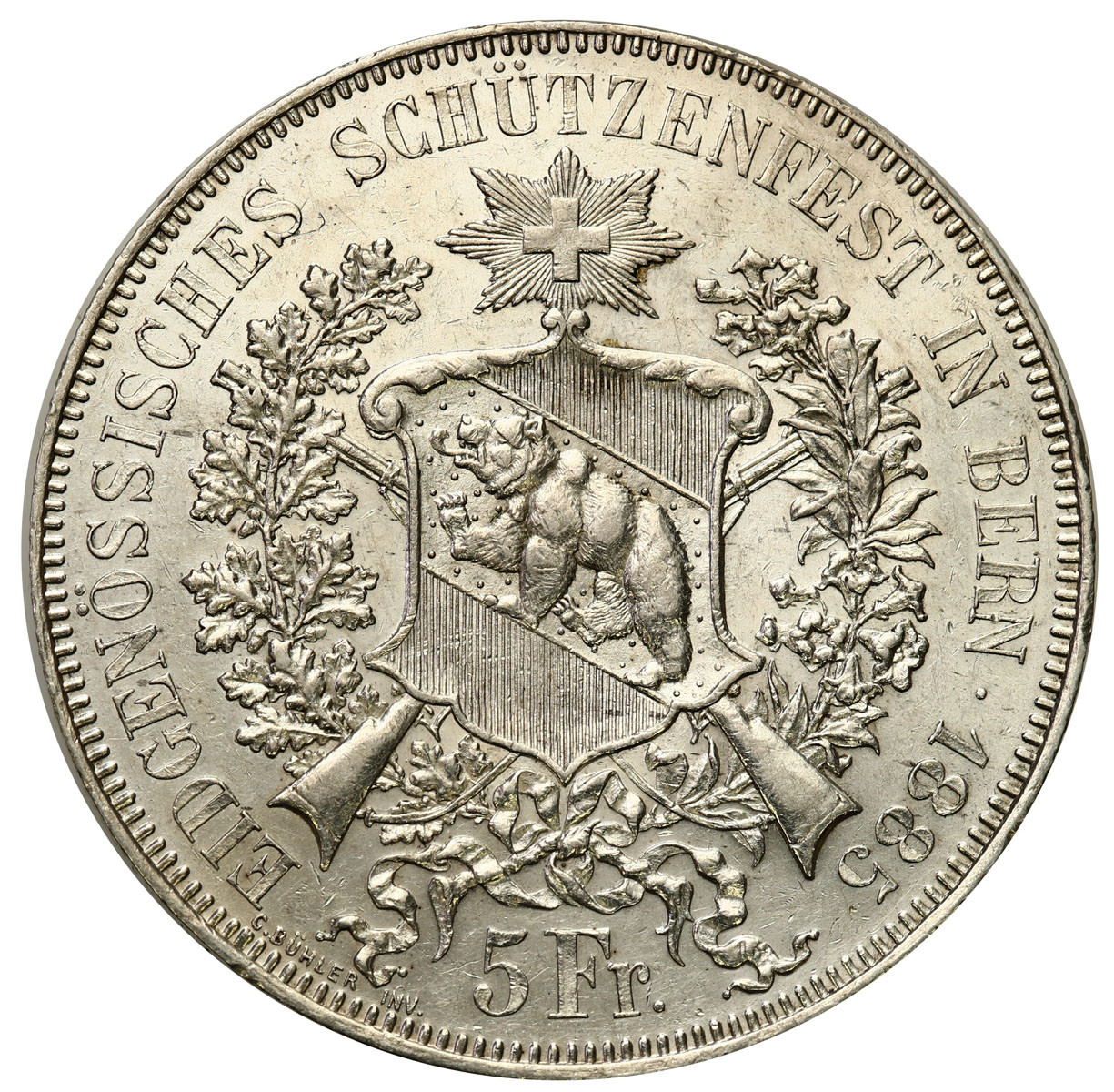 Szwajcaria. 5 franków 1885, Berno, Festiwal Strzelecki